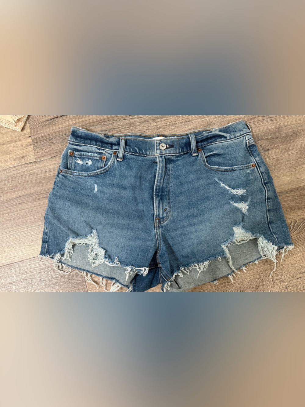 Abercrombie & Fitch Distressed Denim Shorts - Medium Blue mom short